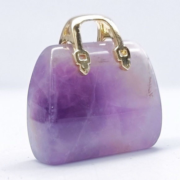 🆕New Amethyst Crystal Gemstone Hand Bag Hand Carved- Figurine or Pendent 2pcs - Picture 2 of 13